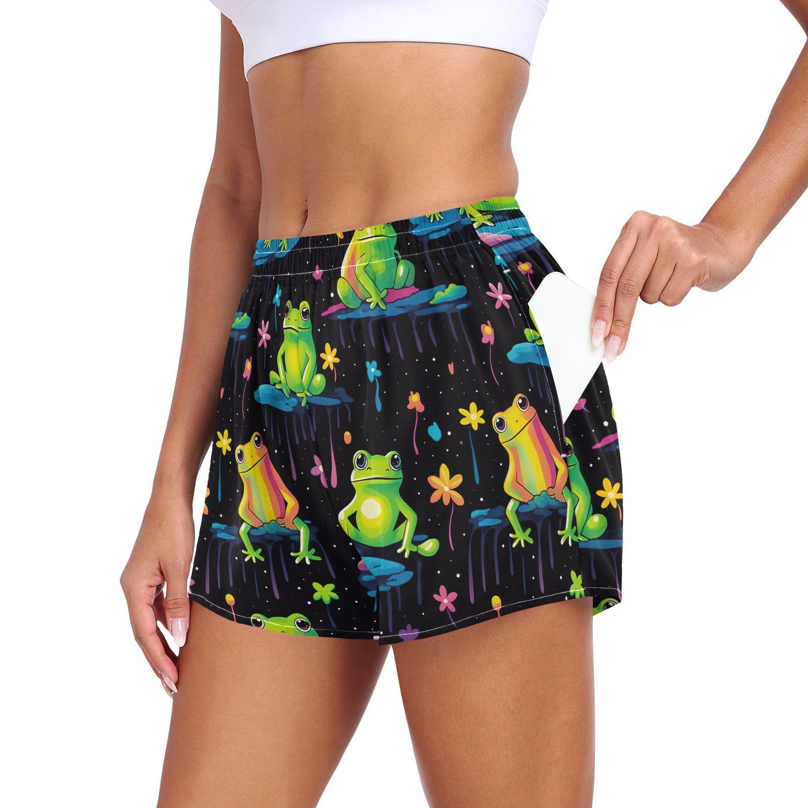 UMIRIKO Women's Running Shorts Cute Frog Women's Athletic Shorts with Pockets XL 202a6185