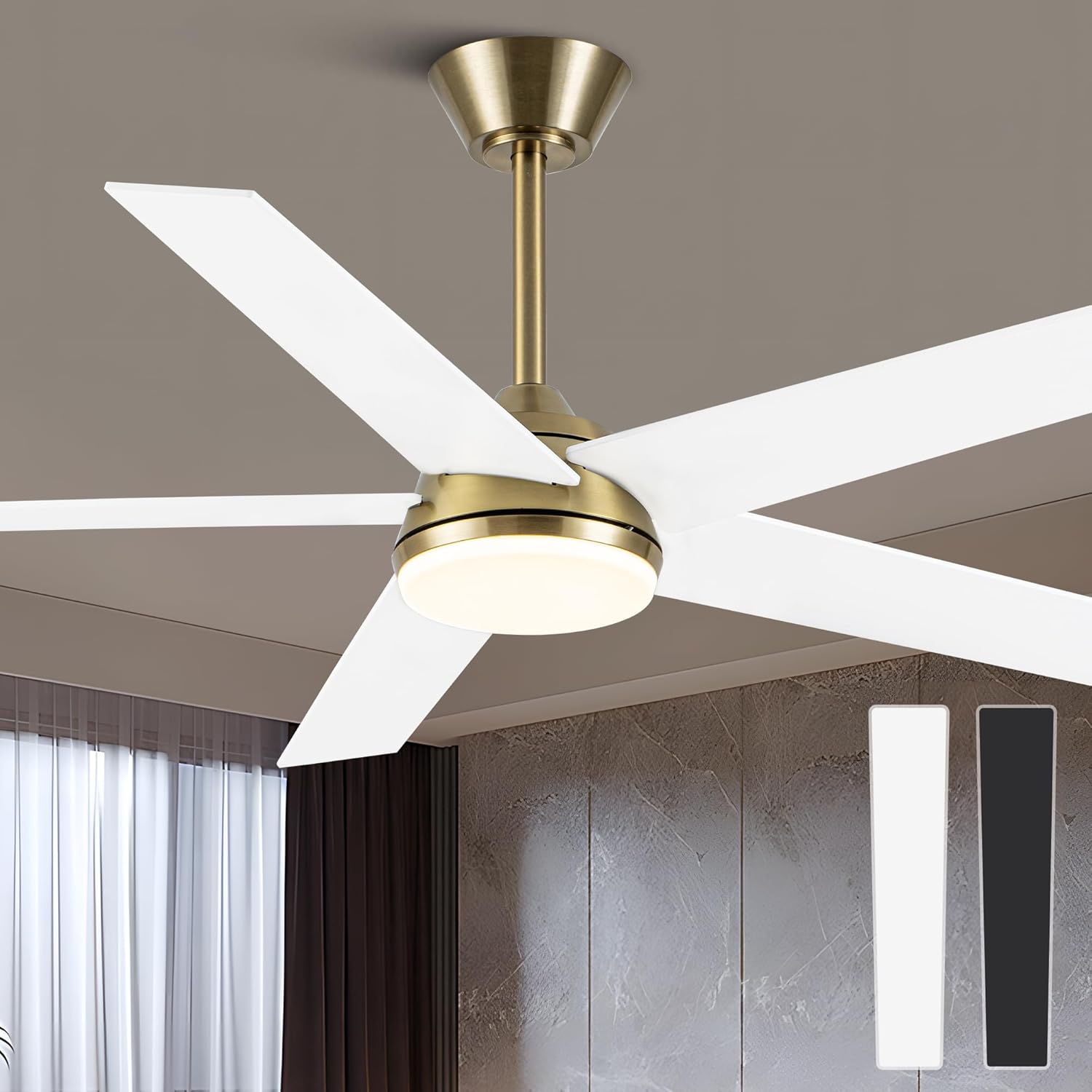52'' Ceiling Fan with Light and Remote Control, White/Gold, 6 Speed, Reversible, 3000k-6000k Dimmable LED, Quiet DC Motor Ceiling Fans with Lights for Bedroom Living Room Kids Room Kitchen