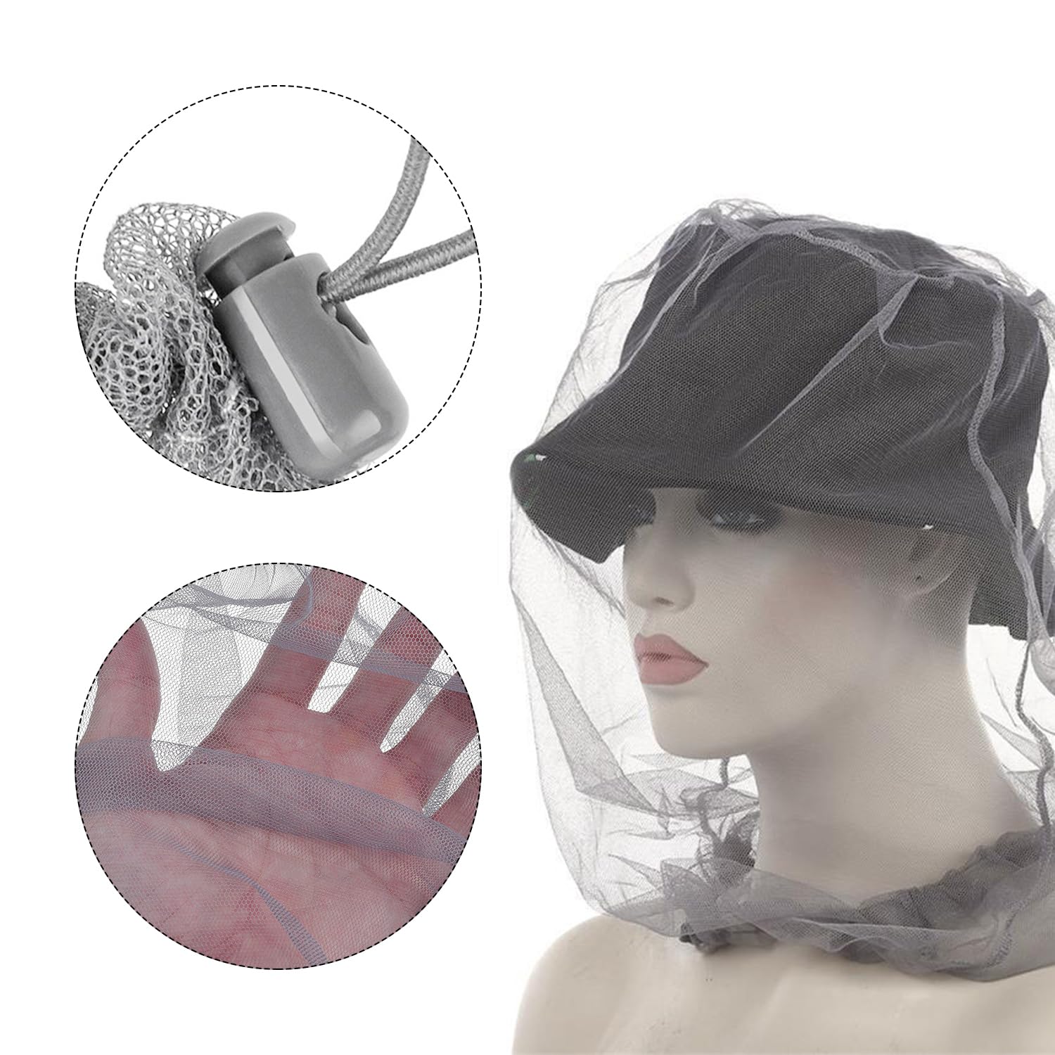 Set di 3 reti per insetti, zanzariere, cappellini antizanzara regolabili, copricapo antizanzara, protezione all'aperto, adatto per pesca, arrampicata, escursionismo
