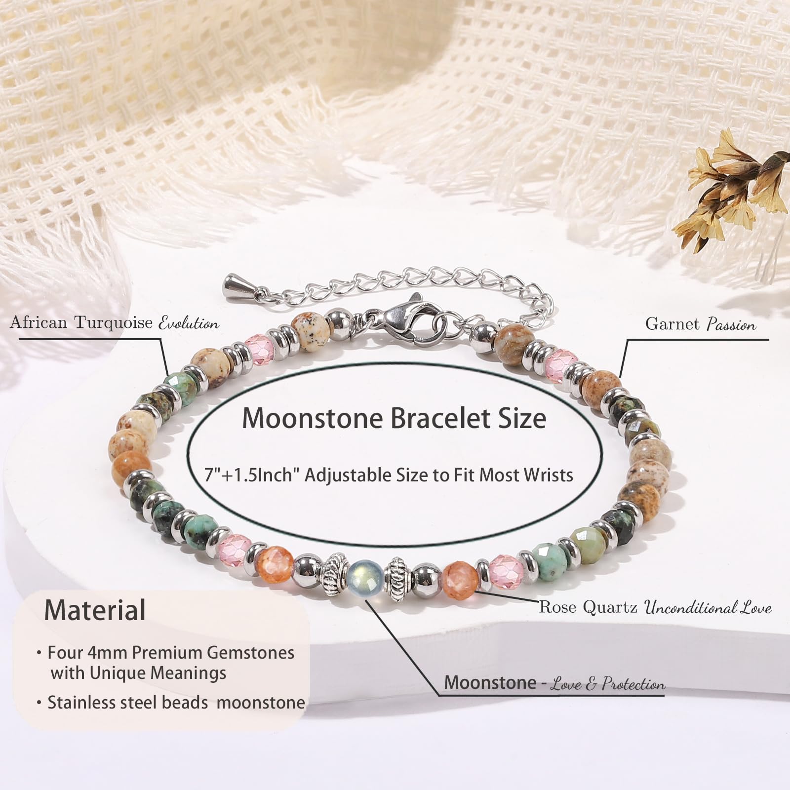 Gifts for Women Moonstone Bracelet, Christmas Birthday Graduation Mothers Day Meaningful Gifts Love Protection Ideas Bracelets for Her Women