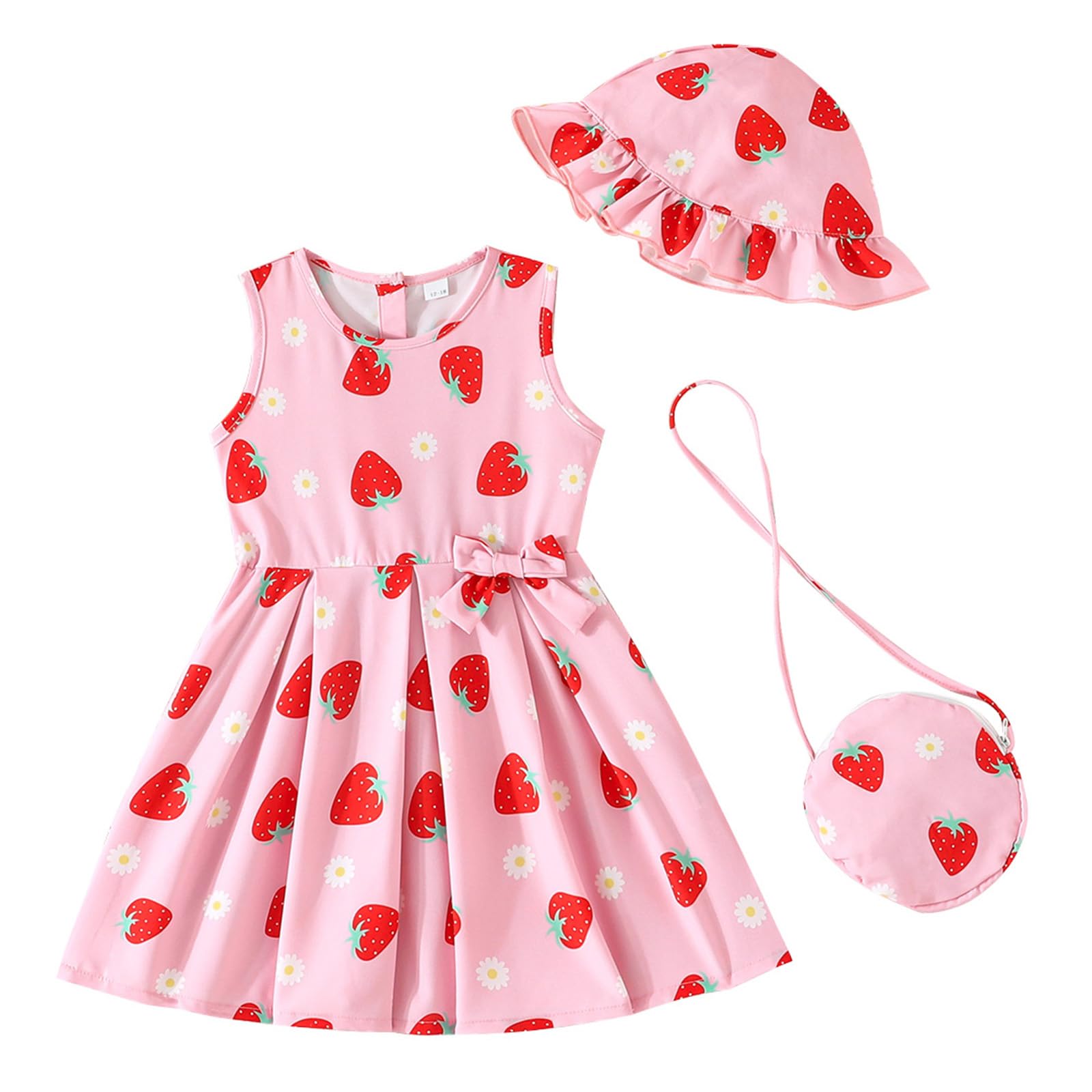 Robe d'été pour Filles en Bas âge avec Chapeau de Soleil et Sac Mignon Tenues décontractées sans Manches avec nœud pour bébé Vêtements de Plage pour bébé
