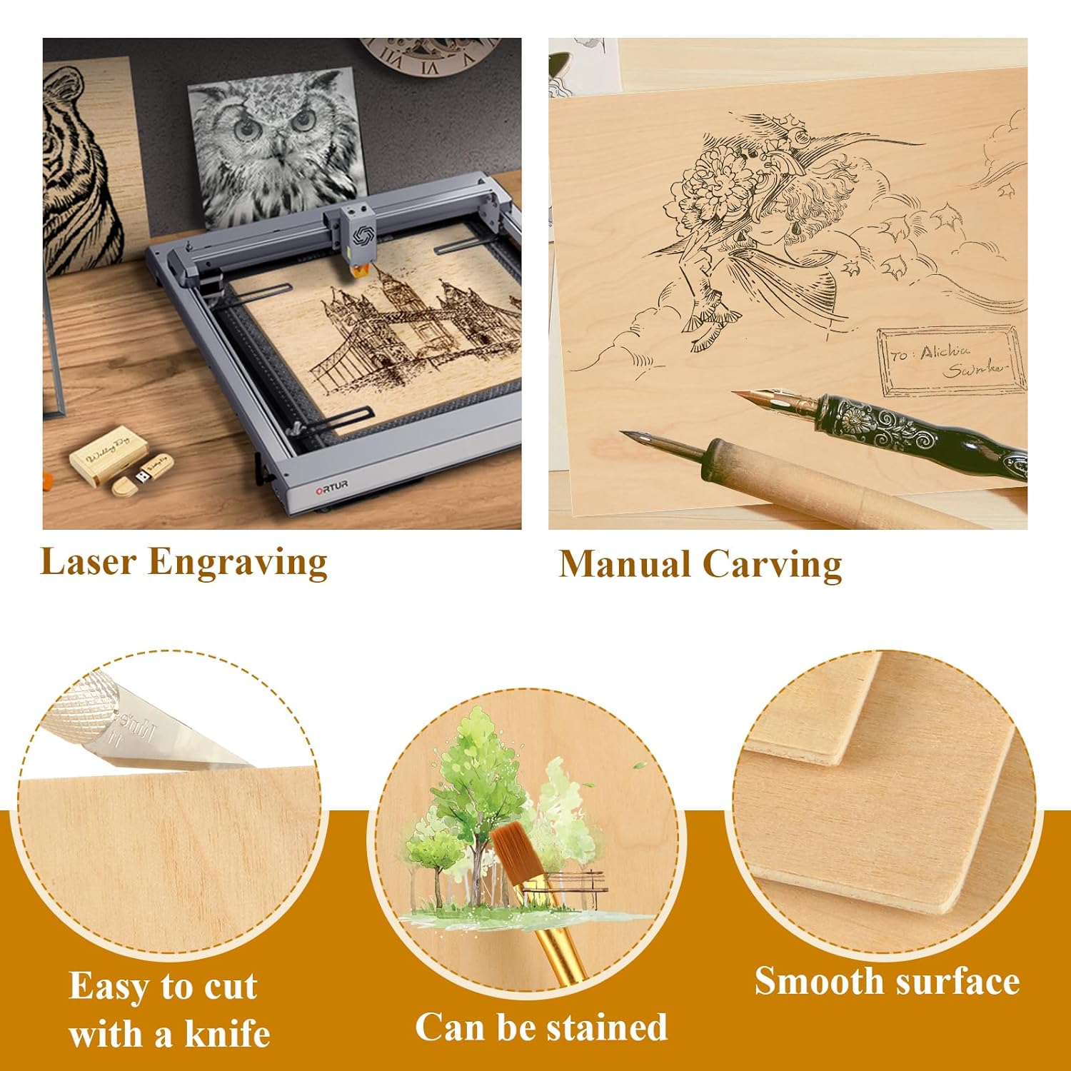 12Pcs 12 x 18 x 1/8 Inch Baltic Birch Plywood Sheets 3mm Unfinished Plywood Sheet for Arts and Crafts, Painting, Pyrography, Wood Engraving, Wood Burning, Laser, Architectural Models
