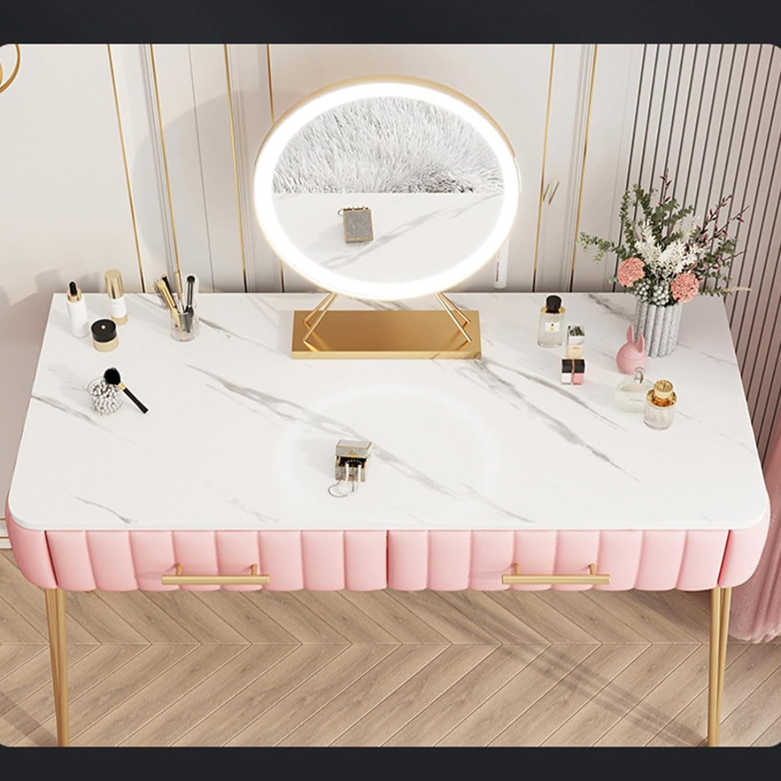 Set da scrivania con specchio e 2 grandi cassetti, elegante per donne e ragazze, per camera da letto/ufficio di casa o ufficio, perfetto come regalo di Natale e compleanno