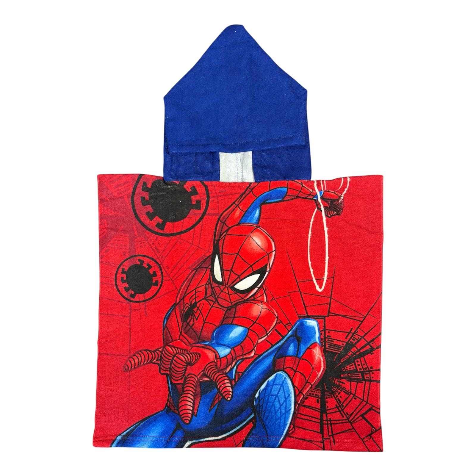 TDL Spiderman Hooded Poncho Towel For Kids – Official Character Bath Beach Swim Cover Up for Boys – Soft & Absorbent Hooded Towel Poncho - One Size Fits Ages 2–6 Years - Childrens Ponchos
