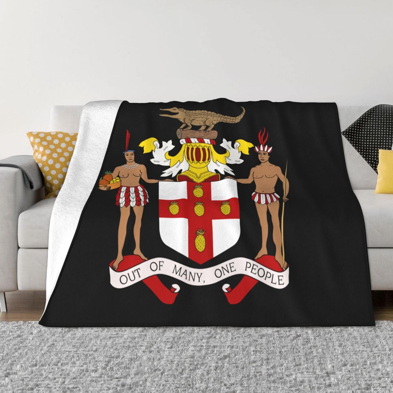 Asbwuo Black Coat Of Arms Of Jamaica Throw Blanket Super Soft Cozy Warm Flannel Blanket For Sofa Bed Travel Office 80"X60"