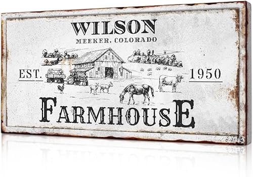 DECORARTS - Arte de pared personalizado con letrero de granja, lienzo rústico con escena de granero para decoración del hogar o entrada, 24 x 12