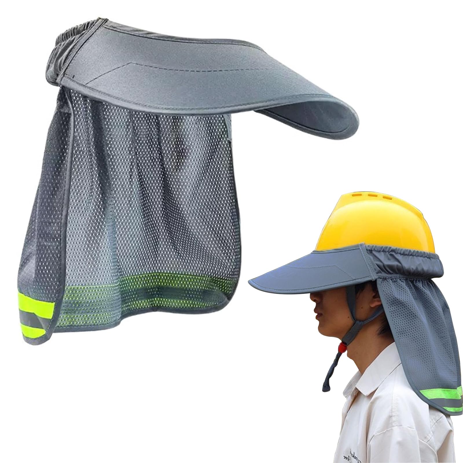[ZTFT] よけ ヘルメットバイザー 建設用ヘルメット サンバイザー 日焼け防止 男性用日よけ帽子 太陽 日除けの帽子の首 ネックシェード付きベースボールキャップ サンシェード ポリエステル グレー