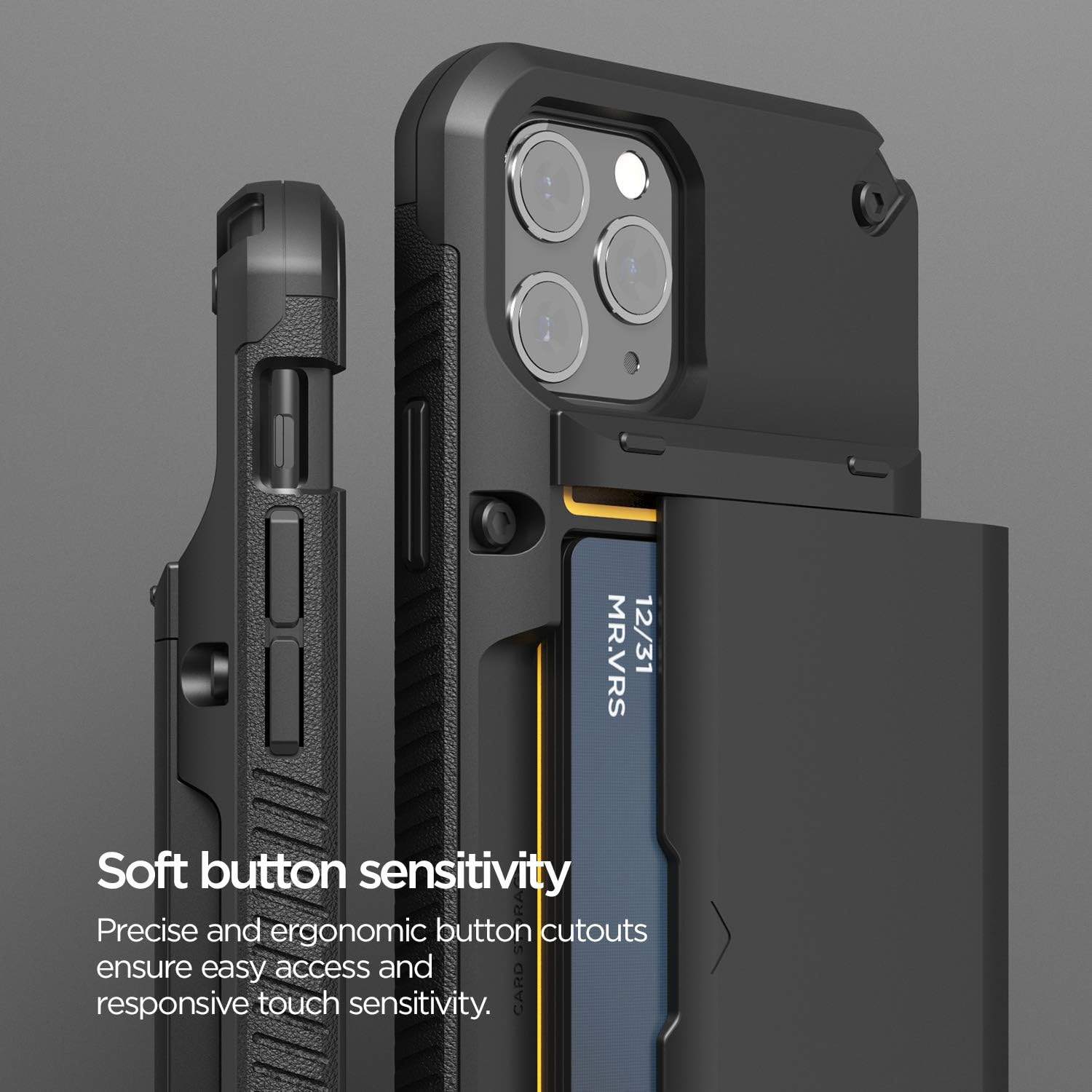 VRS DESIGN Compatible for iPhone 11 Pro Max Case with Card Holder [Damda Glide Pro], Premium Sturdy Semi Auto Card Slot Wallet [4 Cards] Case for iPhone 11 Pro Max 6.5 inch (2019) Logo Black