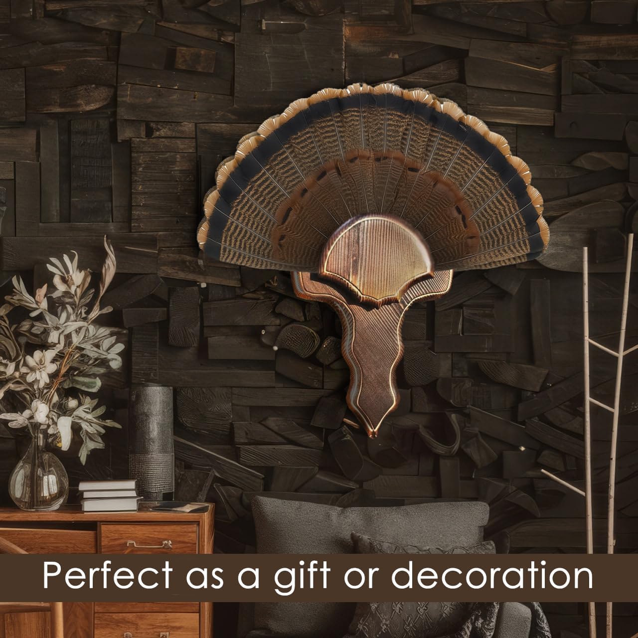 Solid Wood Turkey Fun Mount – Turkey Fan & Beard Trophy Wooden Mount Stand – Wall Display Easy Install Rustic Decor – Universal Wall Mounted Trophy Mounts – Strut Turkey Tail with Hardware Included