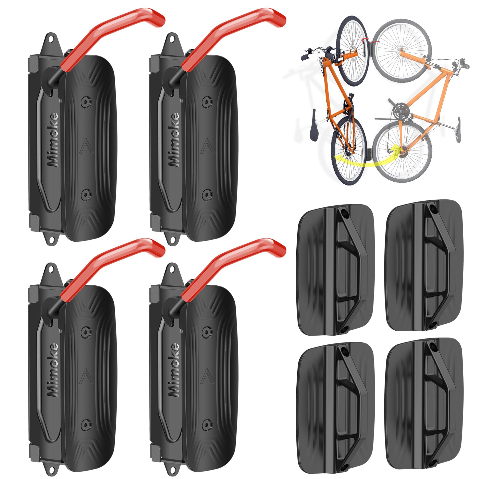 Mimoke Swivel Bicycle Wall Mount - Bicycle Hanger - Vertical Bike Rack- Bicycle Storage for the Garage - MTB & Road Bike (Red hook, 4 Pieses)