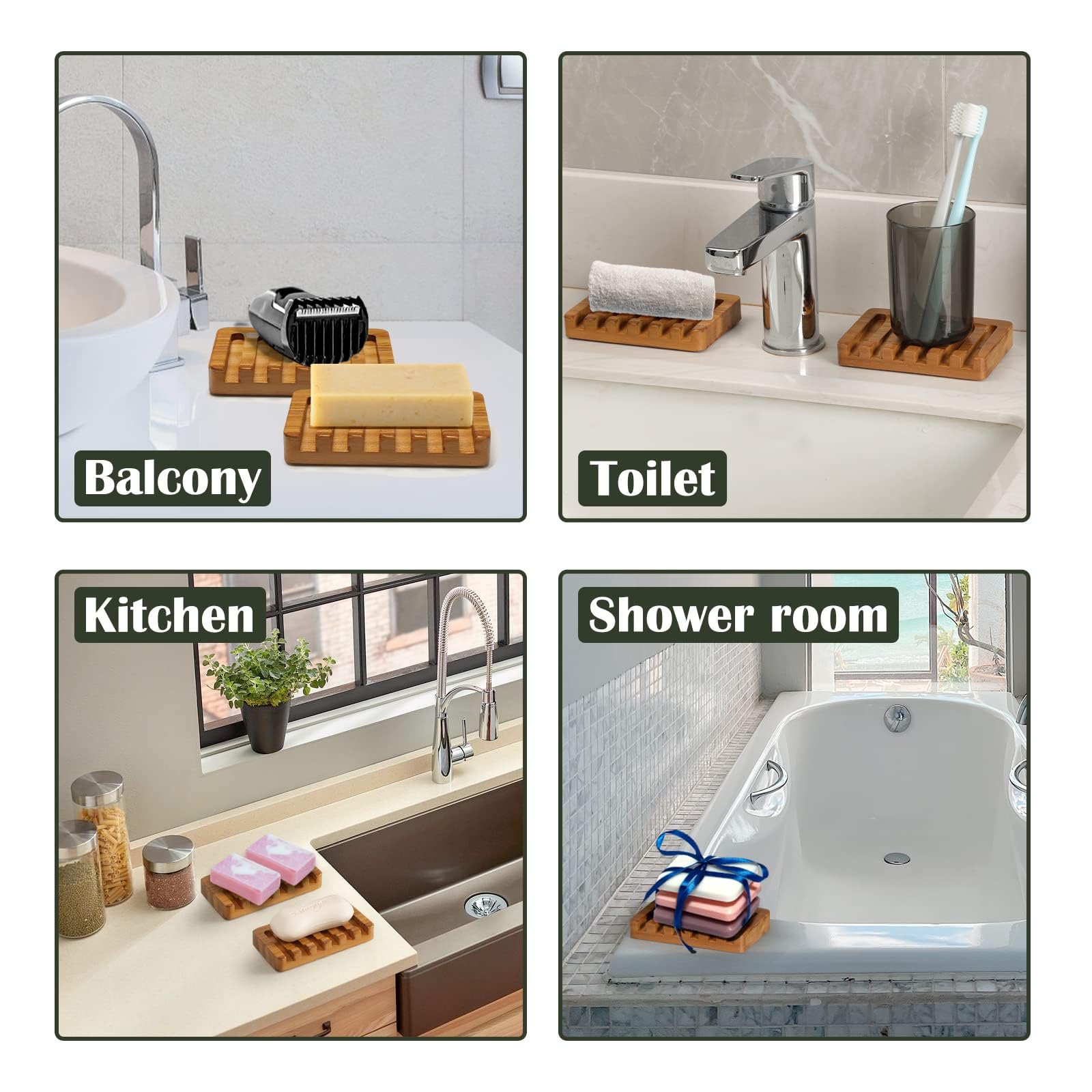Juego de 2 jaboneras de madera de teca con drenaje inclinado | Soporte para jabón de barra para ducha, fregadero de baño, cocina | Bandeja de madera natural para guardar jabón con ranuras 5