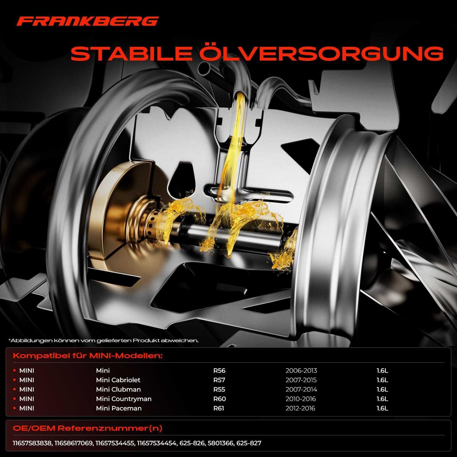 Frankberg 2x Przewód oleju do turbosprężarki Kompatybilny z M.i.n.i R56 Cooper S John Cooper Works 1.6L 2006-2013 R57 Cabriolet Cooper S 1.6L 2007-2015