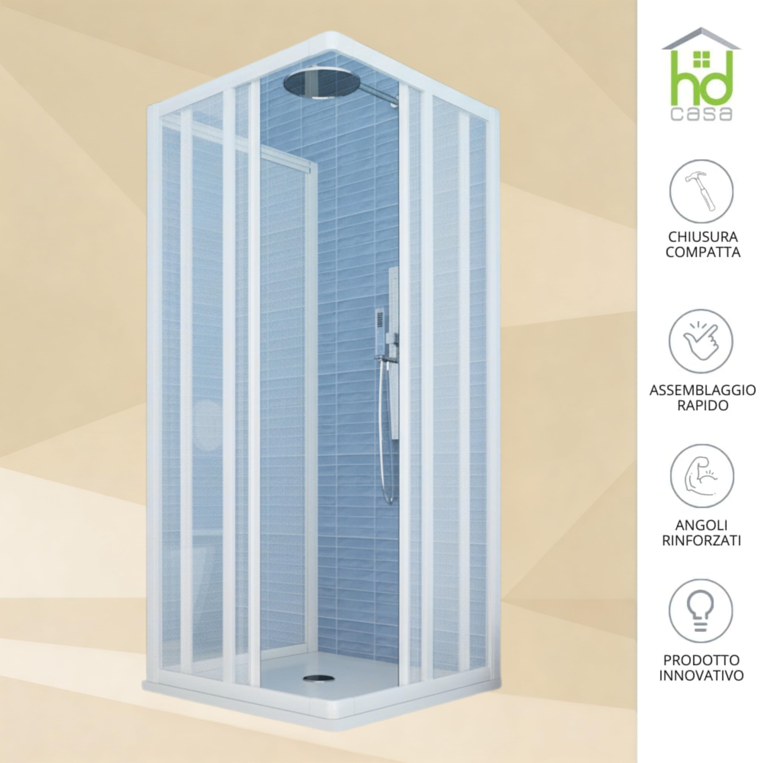 Box Doccia Trifoglio PVC 80x80x80cm Pannelli Acrilico Semitrasparente Effetto Goccia, 3 Lati con Ante Scorrevoli, Chiusura Magnetica Reversibile Installazione Facile