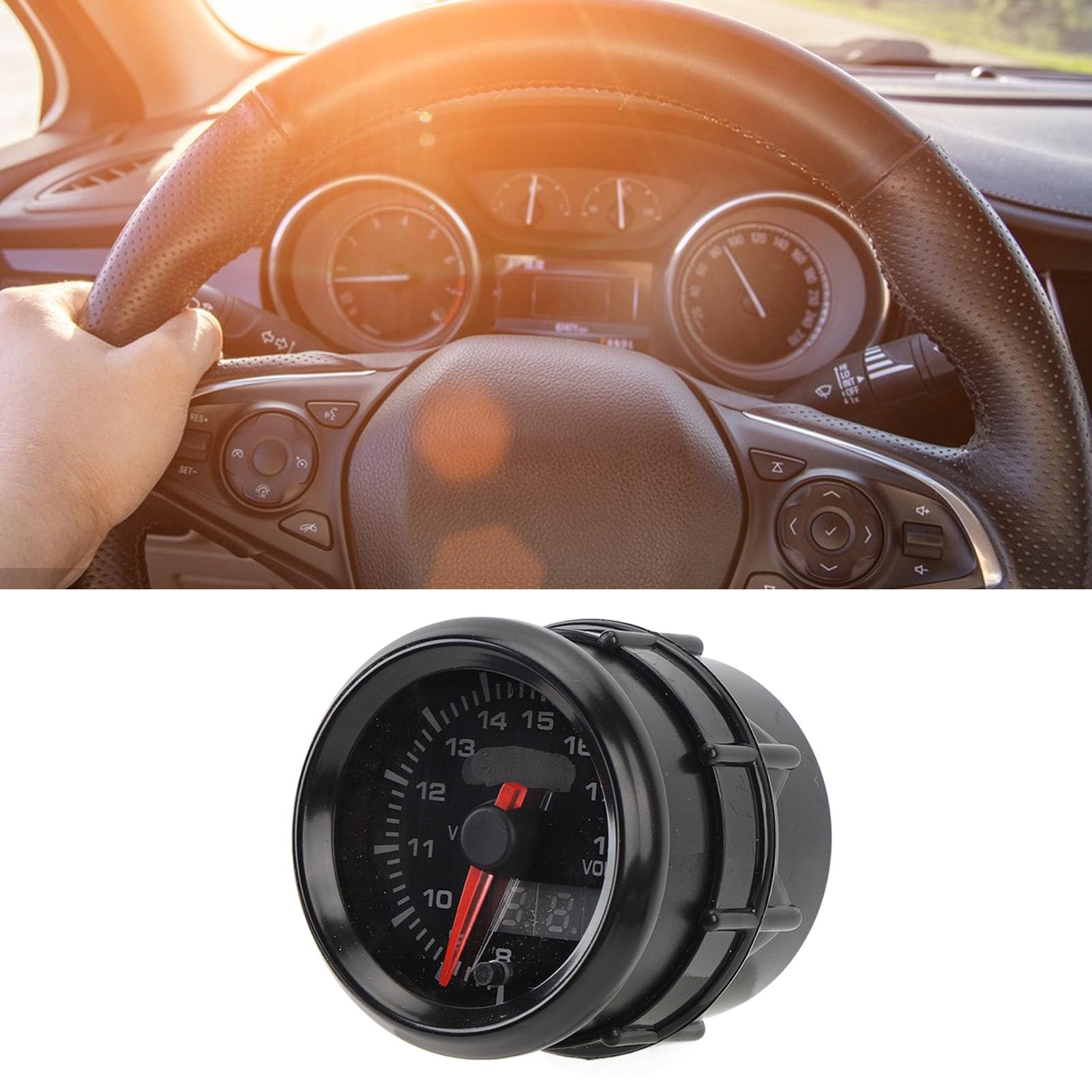 Voltímetro digital para automóvil de 2 pulgadas, 52 mm, medidor de voltaje LED de 8 a 18 V, batería de monitoreo preciso para vehículos DC12 V, ABS negro