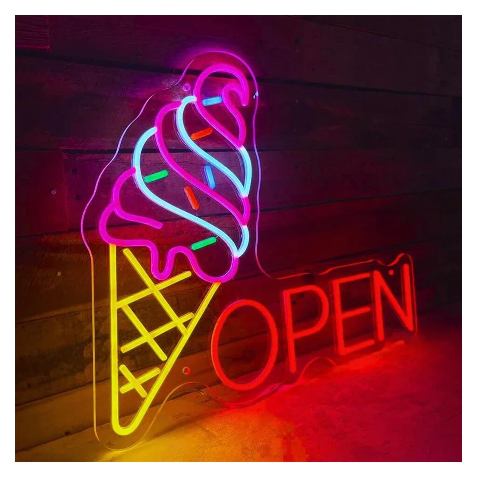 Shouxi G Sign Lamp Ice Cream Open Neon Sign For Dessert Bar Restaurant Wall Decor(,50Cm)
