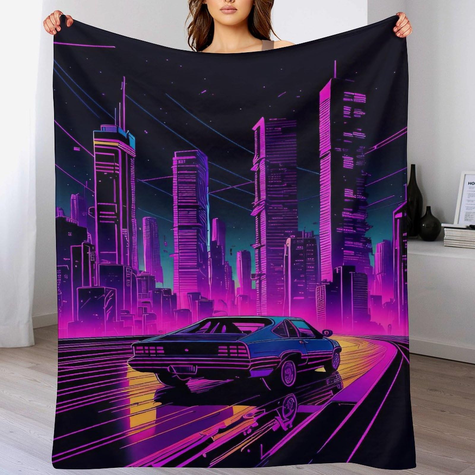 Couverture en flanelle voiture de sport 180x200cm plaid doux lit et canapé