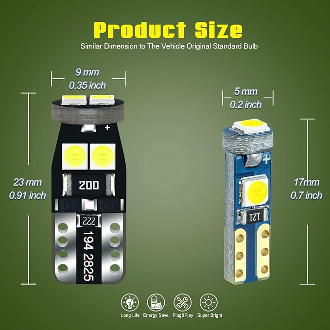 Kit de 30 bombillas LED T5/T10 12V blanco para tablero de auto miniatura 2