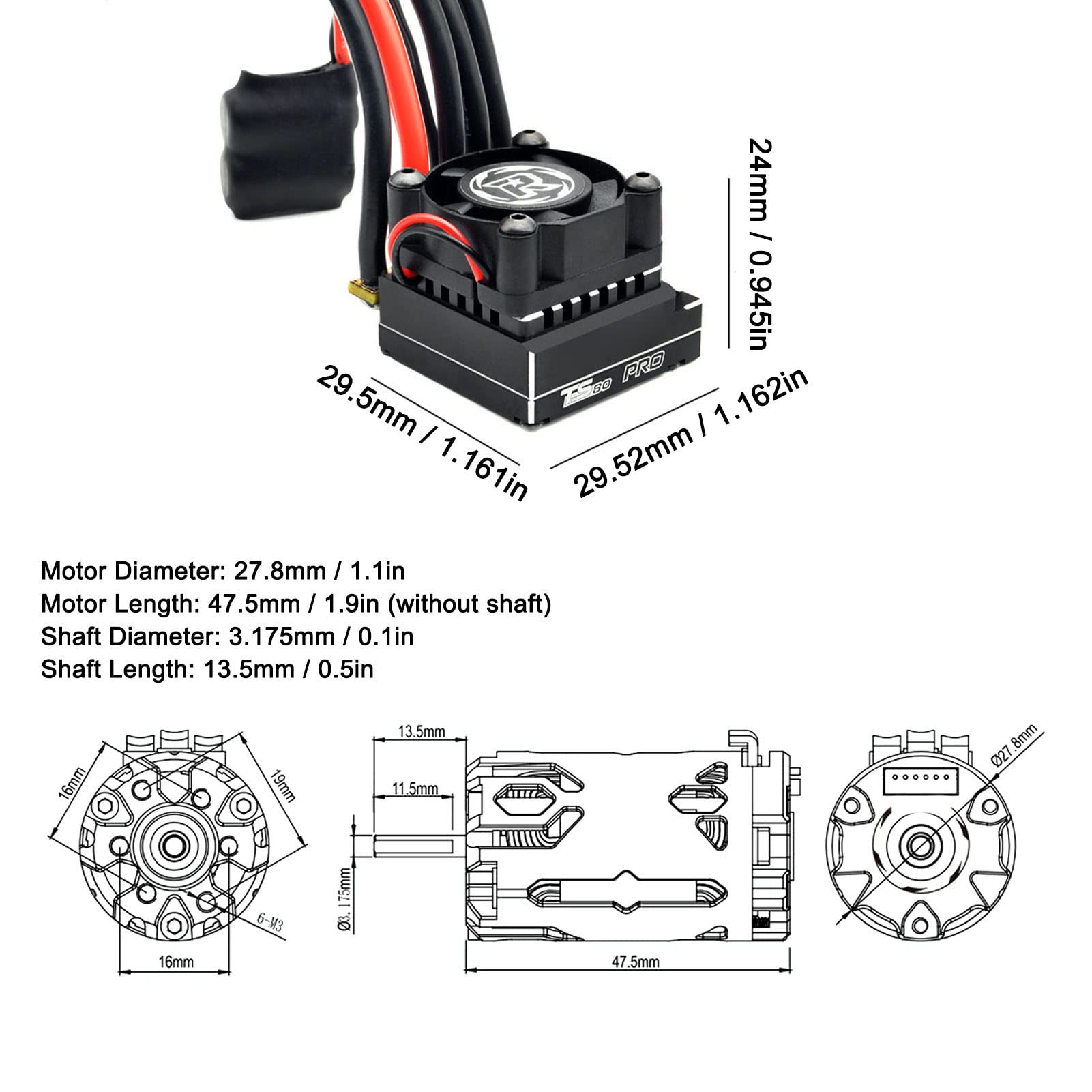 Bezszczotkowy silnik 380 8,5T z czujnikiem bezszczotkowym ESC z czujnikiem TS80A Zestaw 5000KV 320W Wysokowydajny wentylator chłodzący rozpraszający ciepło do samochodów RC w