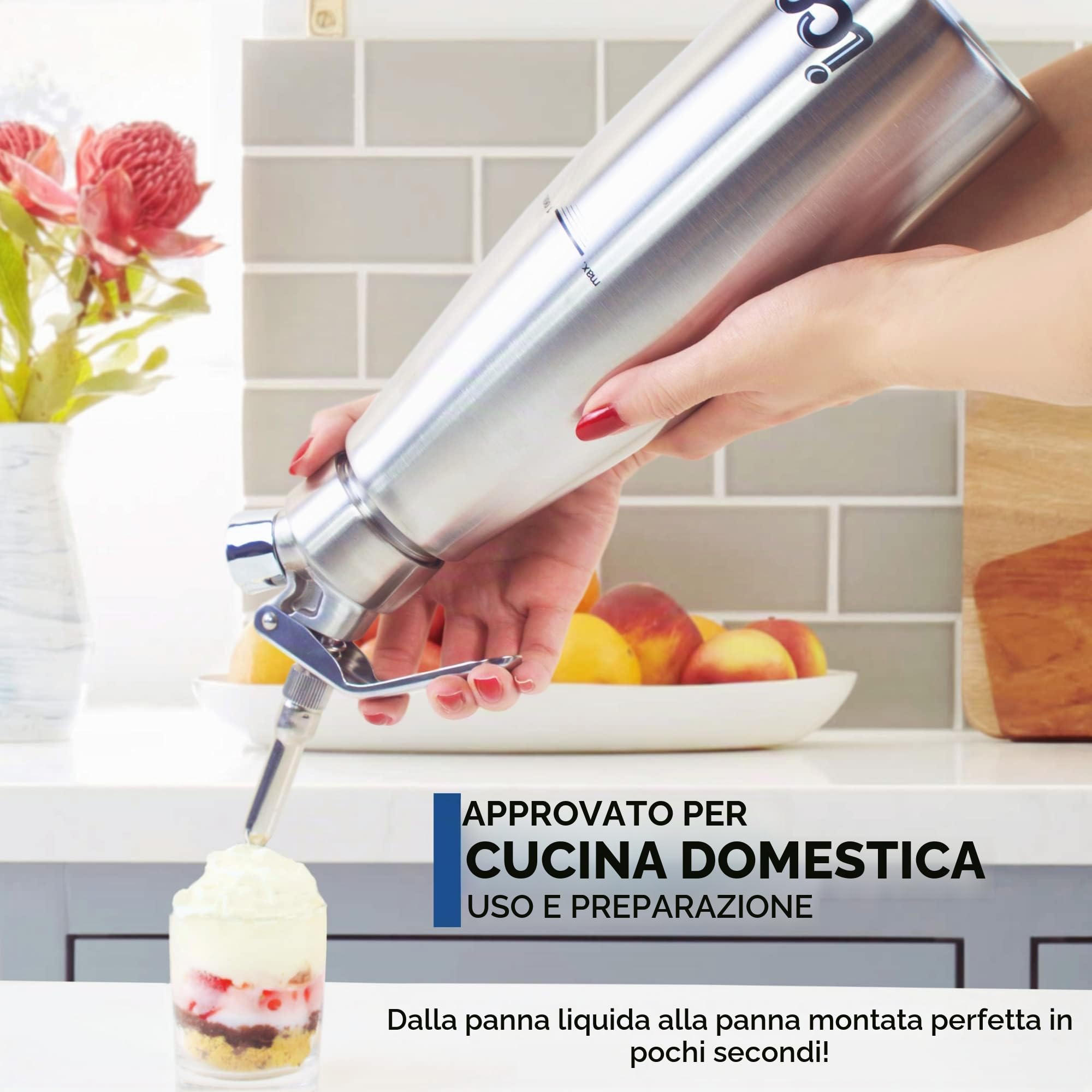 ICO 1L Sifone Panna Montata Professionale in Acciaio Inossidabile per Monta Panna Fatta in Casa, Sifone da Cucina per Dolci, Salse e Liquori Infusi, 1L