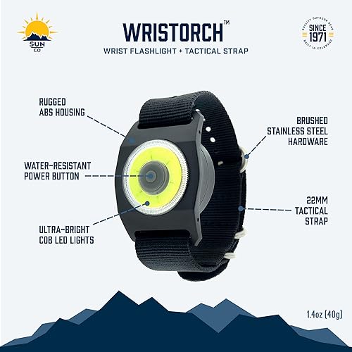Miniatura 6 de Sun Company WrisTorch - Linterna COB de muñeca con correa táctica Zulu  Luz LED manos libres para camping, senderismo, mejoras para el hogar  Luz de