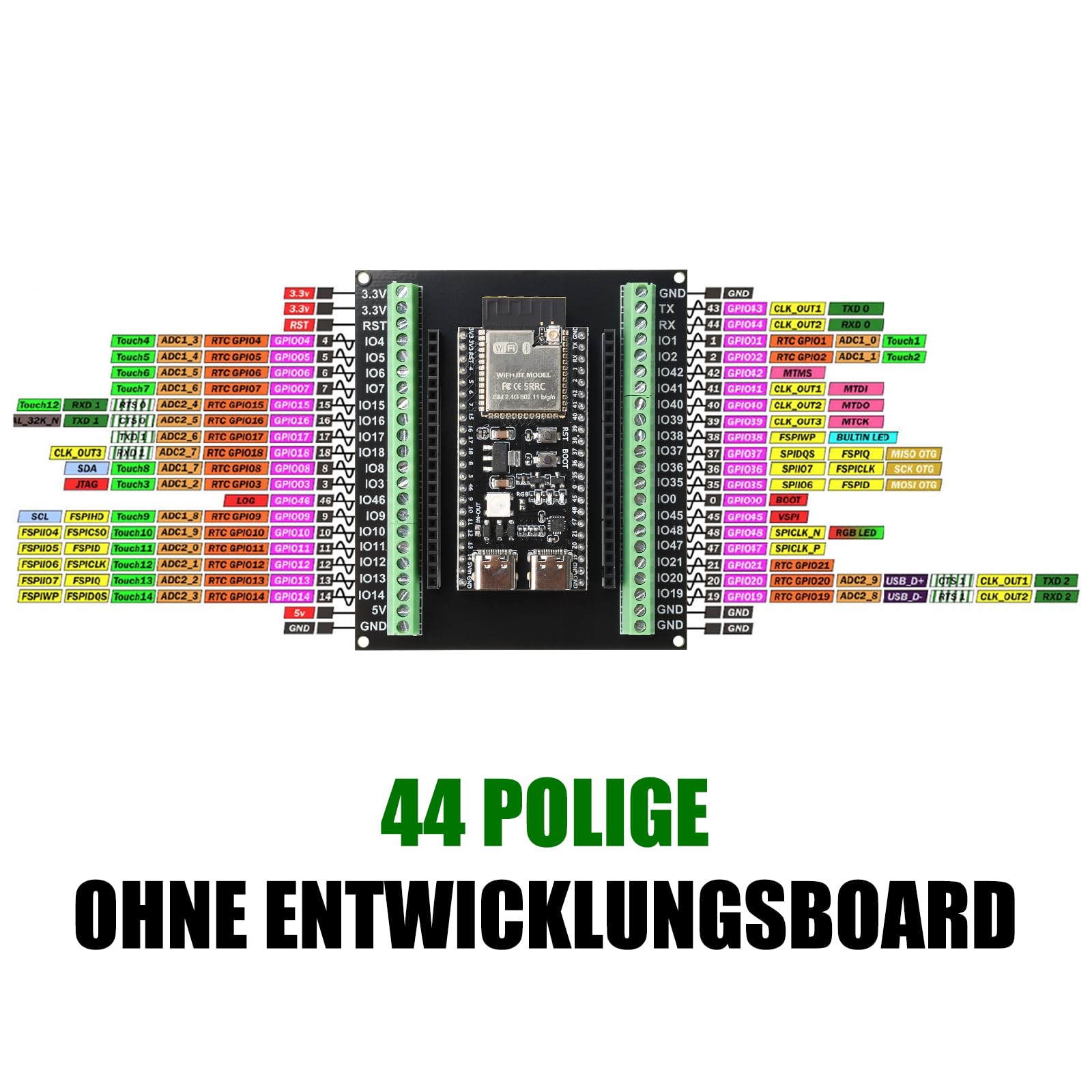 Heemol 2 sztuki do ESP32 S3 GPIO Breakout Board do ESP32 S3 N8R2/N16R8, płyta rozszerzająca 44PIN do rozwoju IoT
