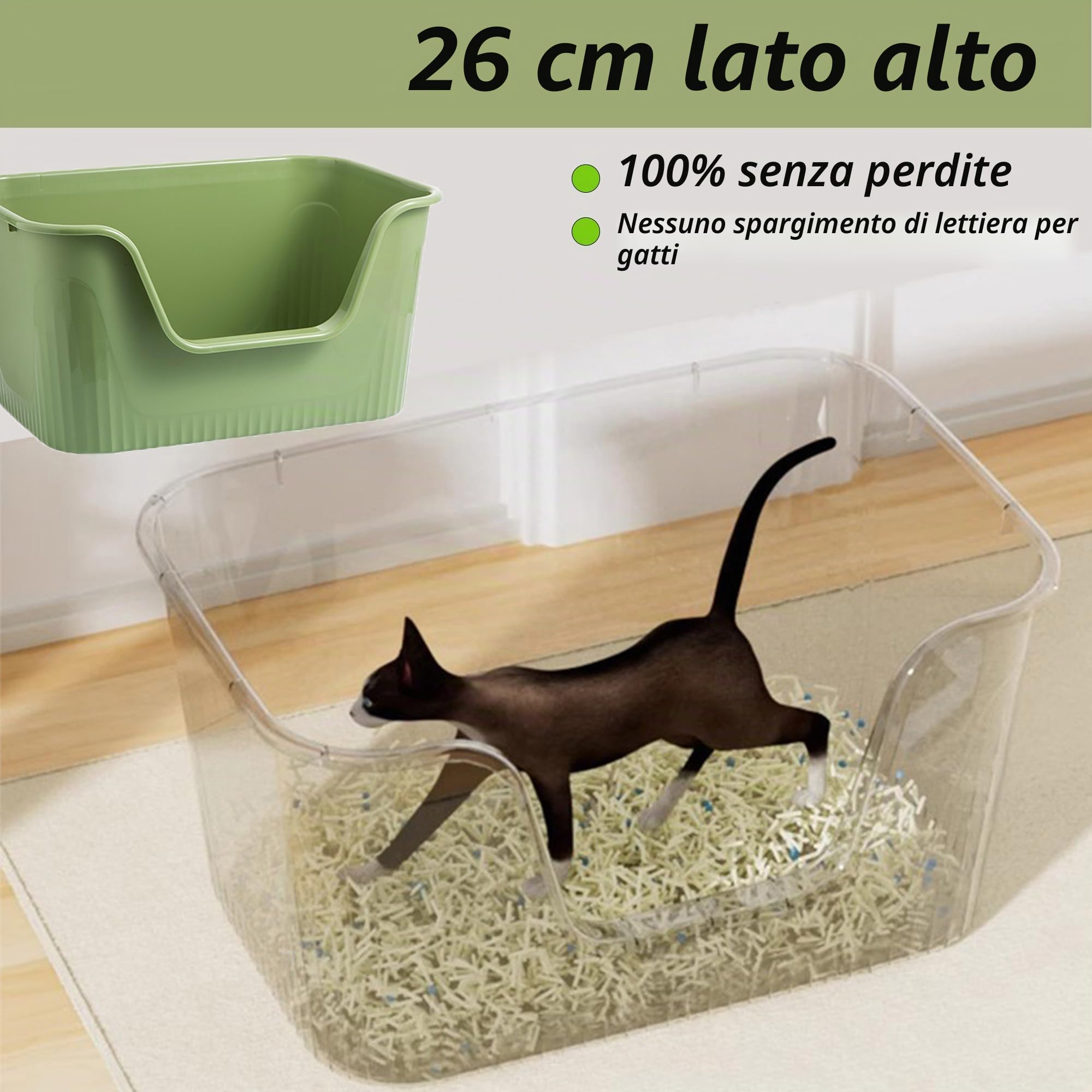 Vealind Grande Top Open Cat Litter Box con High Side Deep XL Lettiera Vassoio Soglia Bassa Pet Anti-Spillage con No Mess Litter Pan