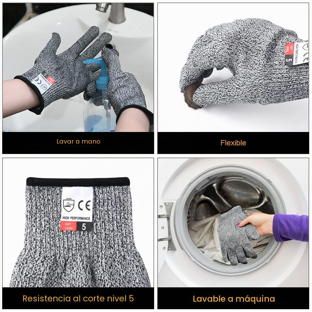 flintronic Guantes Anticortes Nivel 5 (1 par), Guantes Resistentes al Corte, EN 388 Calidad Alimentaria Guantes de Trabajo, Guantes de Protección y Anticorte para Cuchillos, Tallar Madera (M-Adult)