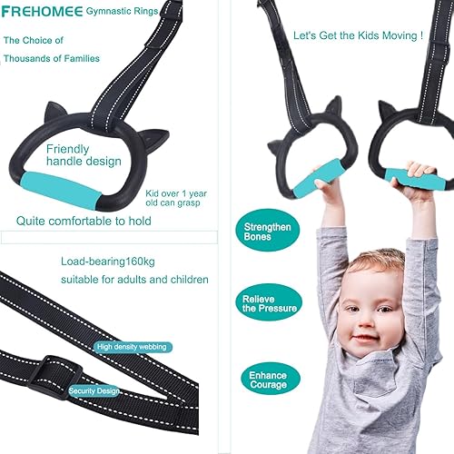 Miniatura 8 de FREHOMEE Nuevos anillos de gimnasia, tanto para adultos como para niños, soporta 360 libras, equipo de fitness en casa para niños, barra de
