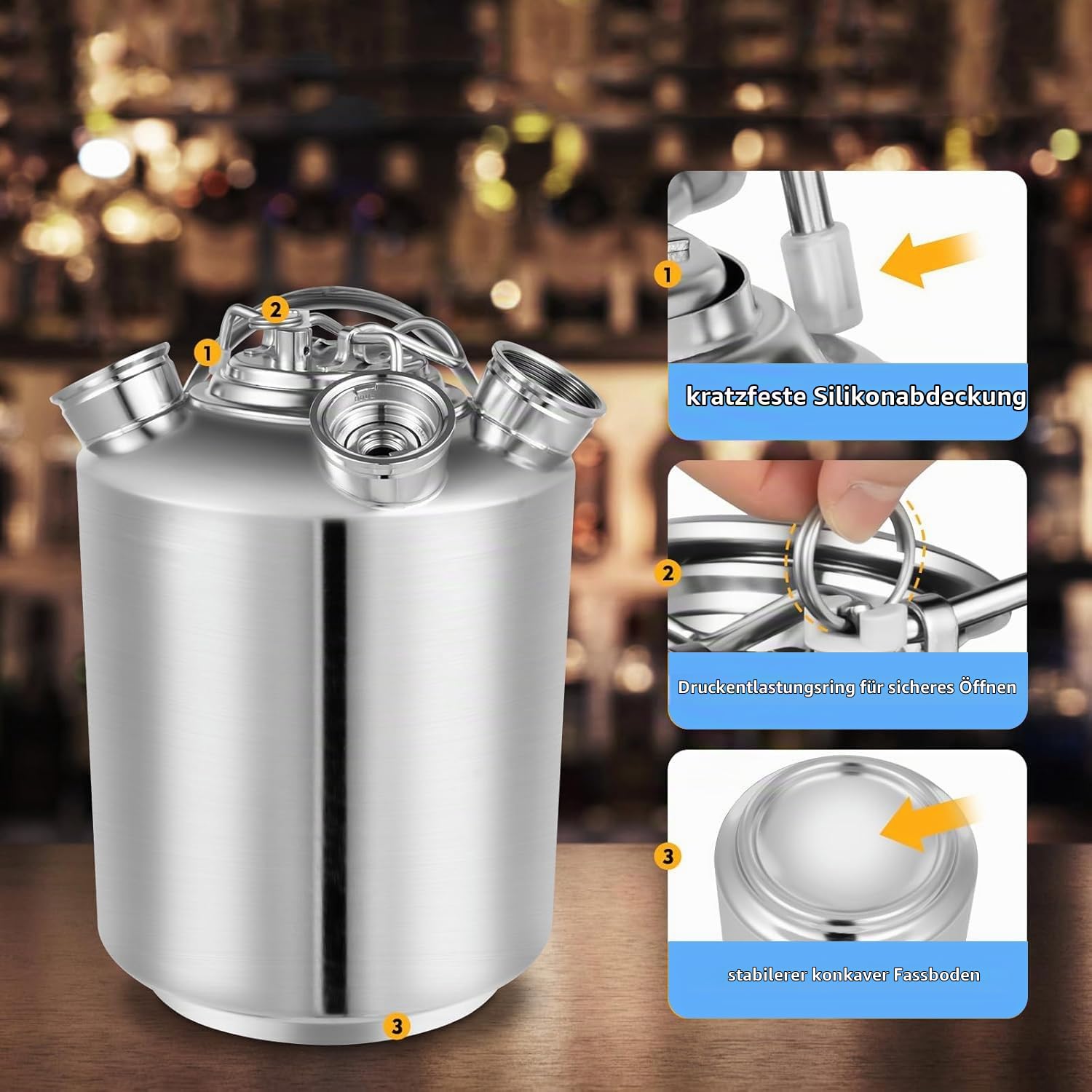 Bier Reinigungsfass 10L Edelstahl 3 Kopf Zapfanlagen Reinigungsset inkl. Keg | -Spießen A, S, G - Bierzapfanlage & Bierleitungsreiniger - Rostfreier 10L Reinigungsbehälter