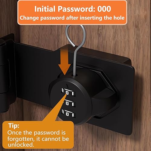 Miniatura 5 de Cerradura y pestillos para puerta corrediza de granero de 90 grados  Cerraduras rotativas con contraseña de gabinete para armario, cobertizo,