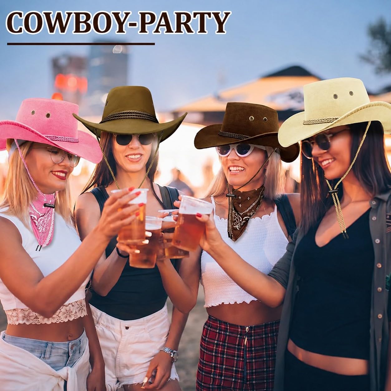 Set di 15 cappelli da cowboy, cappello da cowboy occidentale con 15 bandana per adulti, cappelli da cowboy, cappello da cowboy, costume da cowboy, cappello da festa, costume da cowboy, costume