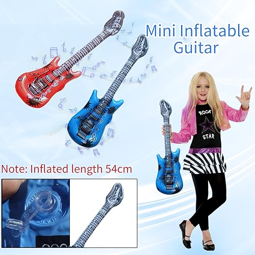 Miniatura 6 de Decoraciones de fiesta temática de los años 80 y 90, incluye una caja de auge, teléfono celular inflable, 2 micrófonos, 2 guitarras inflables y una