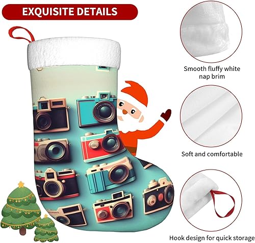 Miniatura 5 de Retro Cool Camera Collection - Calcetines de Navidad grandes para decoración familiar, mantel de árbol, vacaciones
