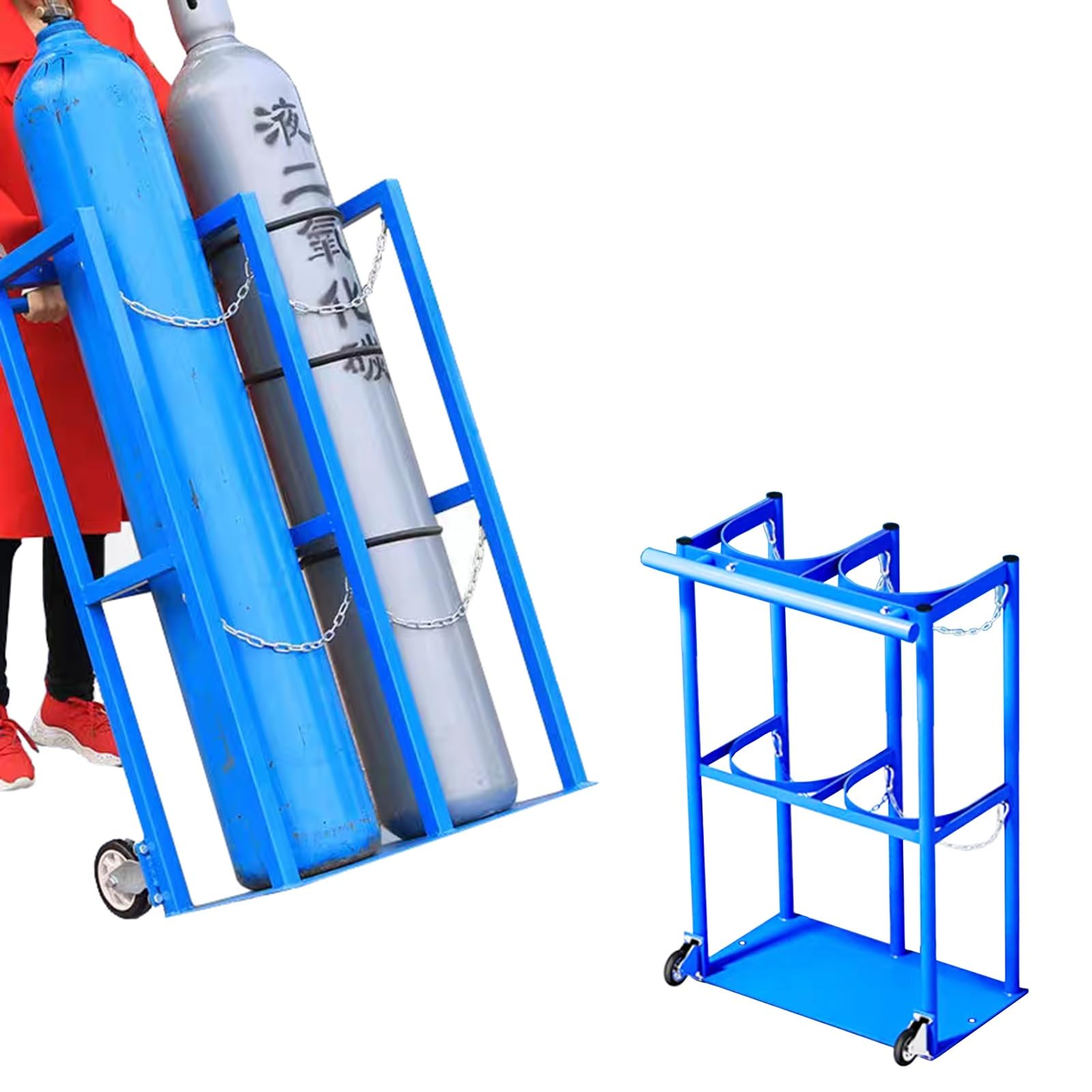 GHHVFEC Oxygen cylinder rack,Movable Steel Oxygen Tank Holder with Wheels - Portable Canister Cart for Oxygen, Nitrogen, Argon, Helium Cylinders - Durable Rollator Handcart (Holds 2 Tanks)