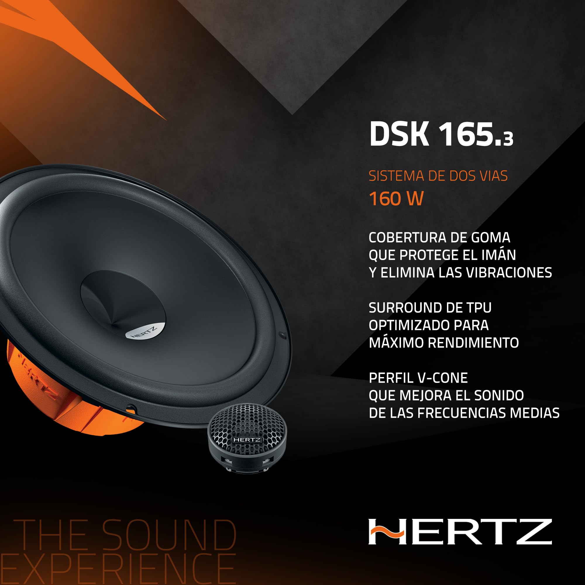 Hertz DSK 165.3 – Kit de Altavoces Componentes de 2 Vías para Coche, 165 mm, 160W Máx, Woofer + Tweeter + Filtros, Sonido Claro y Potente, Fácil Instalación OEM