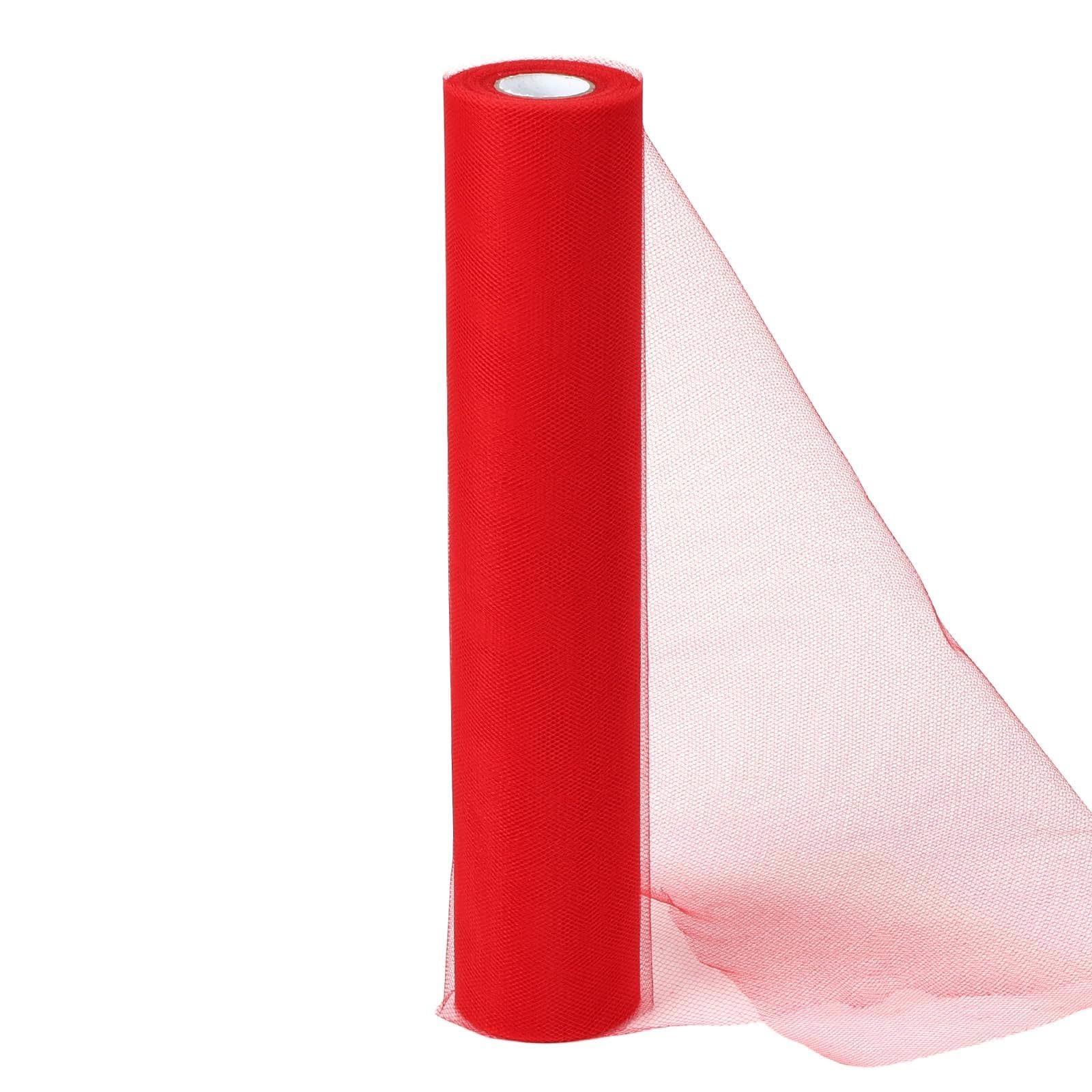 Alaoo Red Tulle Fabrics Roll, 29CM*26M Red Mesh Netting Fabric, Wedding Decoration Mesh for Table Runner Present Wrapping DIY Sewing Crafts Wedding Party Decorations