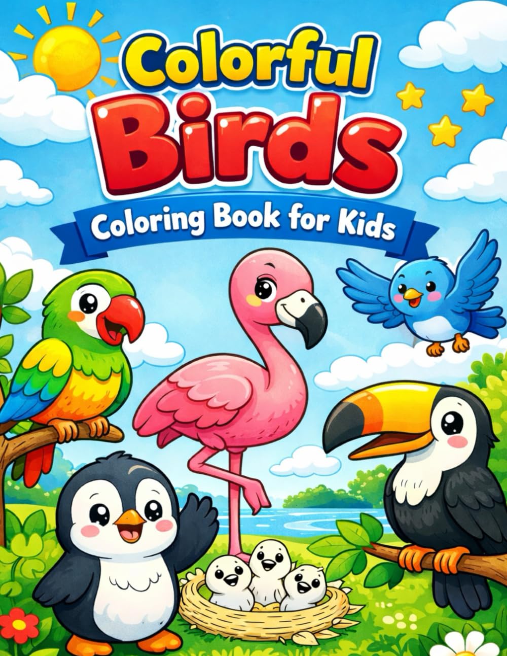 Colorful Birds Coloring Book for Kids: 50 Cute and Easy Bird Coloring Pages to Inspire Creativity, Relaxation, and Fun