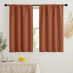 RYB HOME Orange Short Curtains Blackout, 45 inch Durable Cafe Curtains Room Darkening Window Drapes Privacy Protection for Basement Closet Kithen, W34 x L45 inch, 2 Panels