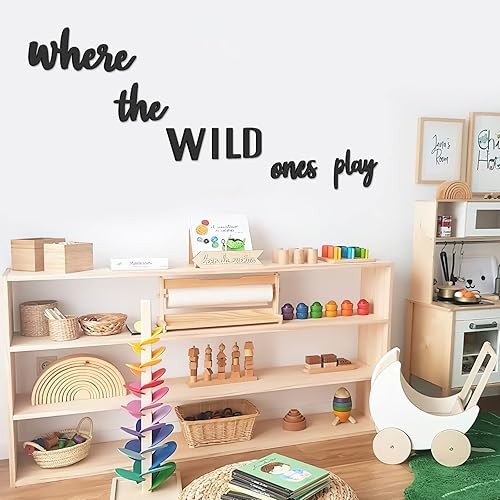 Miniatura 5 de Xylolfsty Decoración de pared para sala de juegos, con texto en inglés "Where the Wild Ones", letrero de madera para decoración de pared para niños