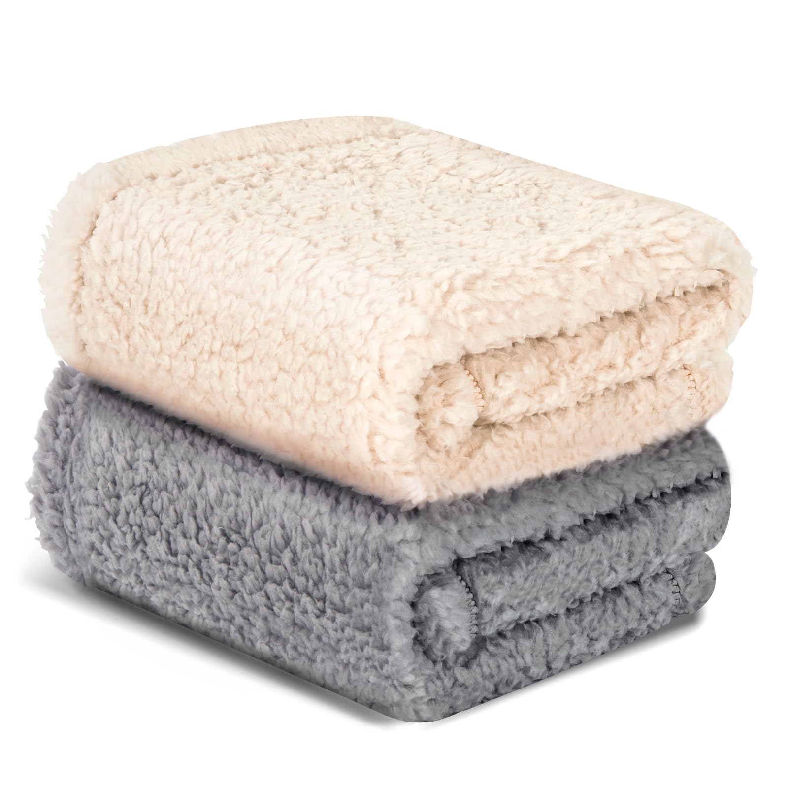 Vowanop Cat Blanket for Small Dogs Puppy Cat Kitten, 16" x 24" Soft Warm Sherpa Fleece Cat Blanket Washable, Grey/Beige Pack 2