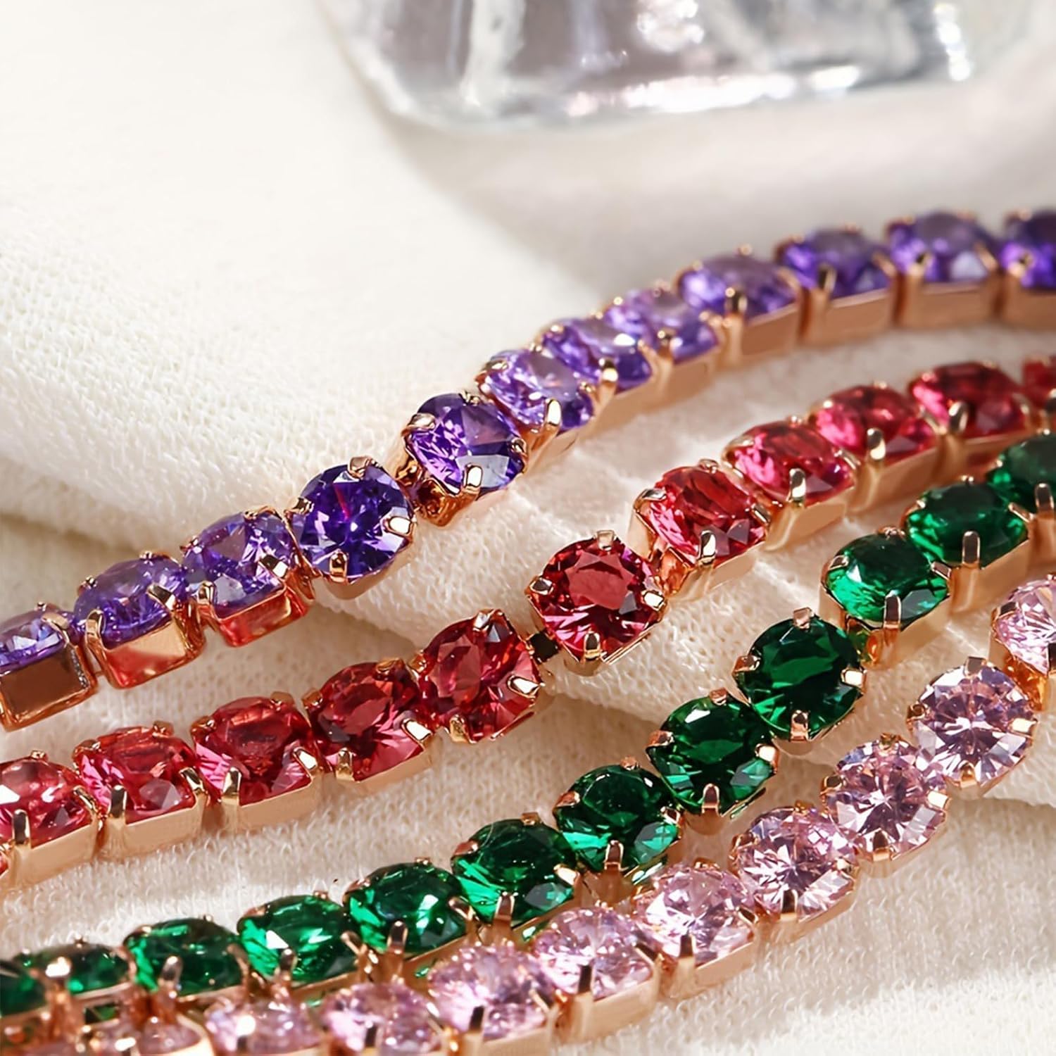 Crystal Rhinestone Beads Adjustable Slider Tennis Bracelet 14K Gold Dainty Classic Colorful Cubic Zircon Adjustable Link Chain Wedding Birthday Jewelry for Women - Image 2