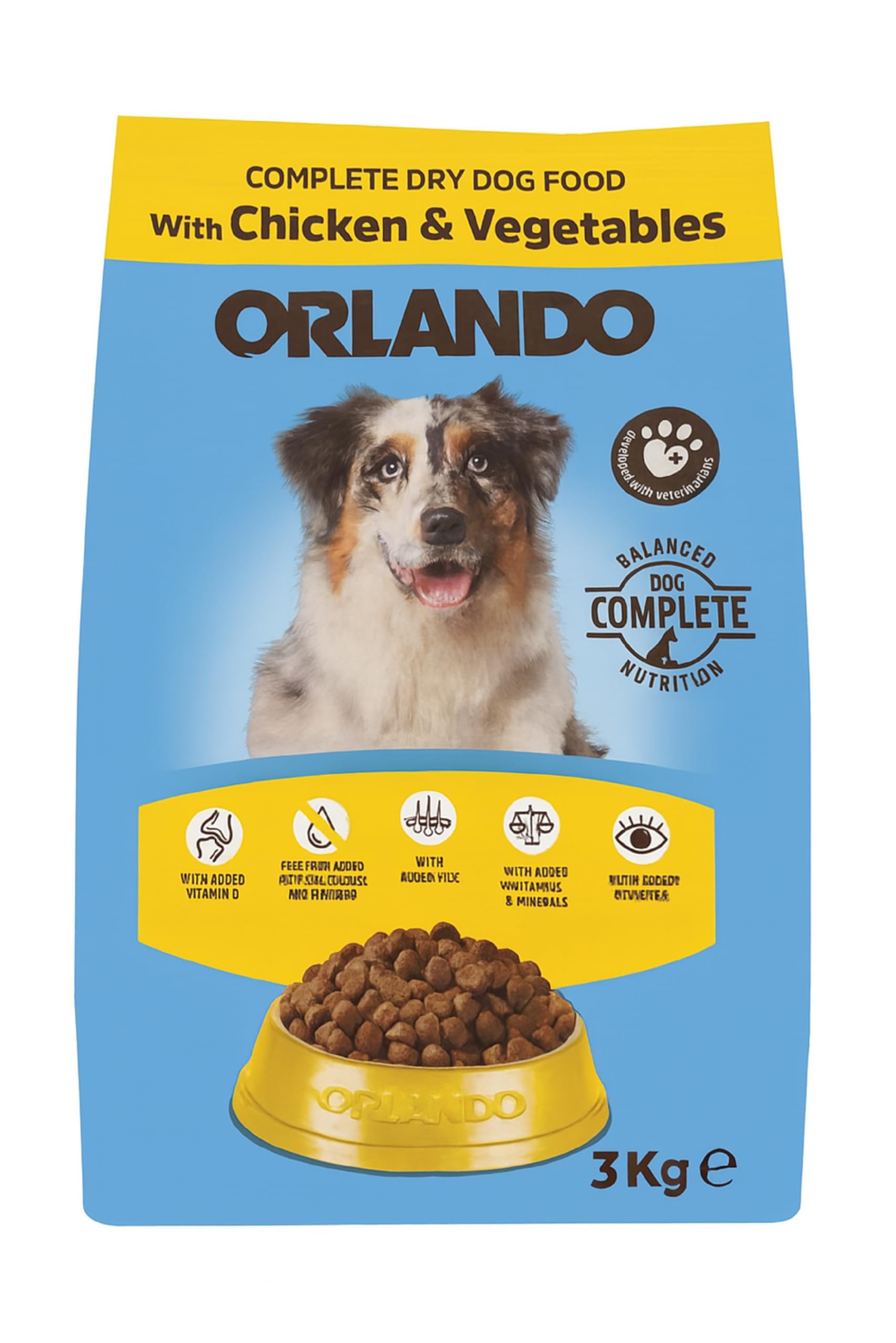 Ark future Orlando Complete Dry Dog Food - 3kg | With Chicken & Vegetables | Crunchy & Soft Chunks | 100% Complete Nutrition for Adult Dogs