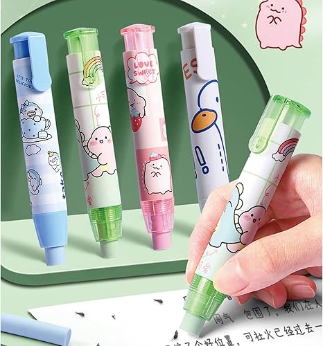 Miniatura 3 de Bonito borrador retráctil mecánico estilo bolígrafo con recambios, borradores para la escuela, niños, niñas, mujeres (2 unidades, dinosaurios)