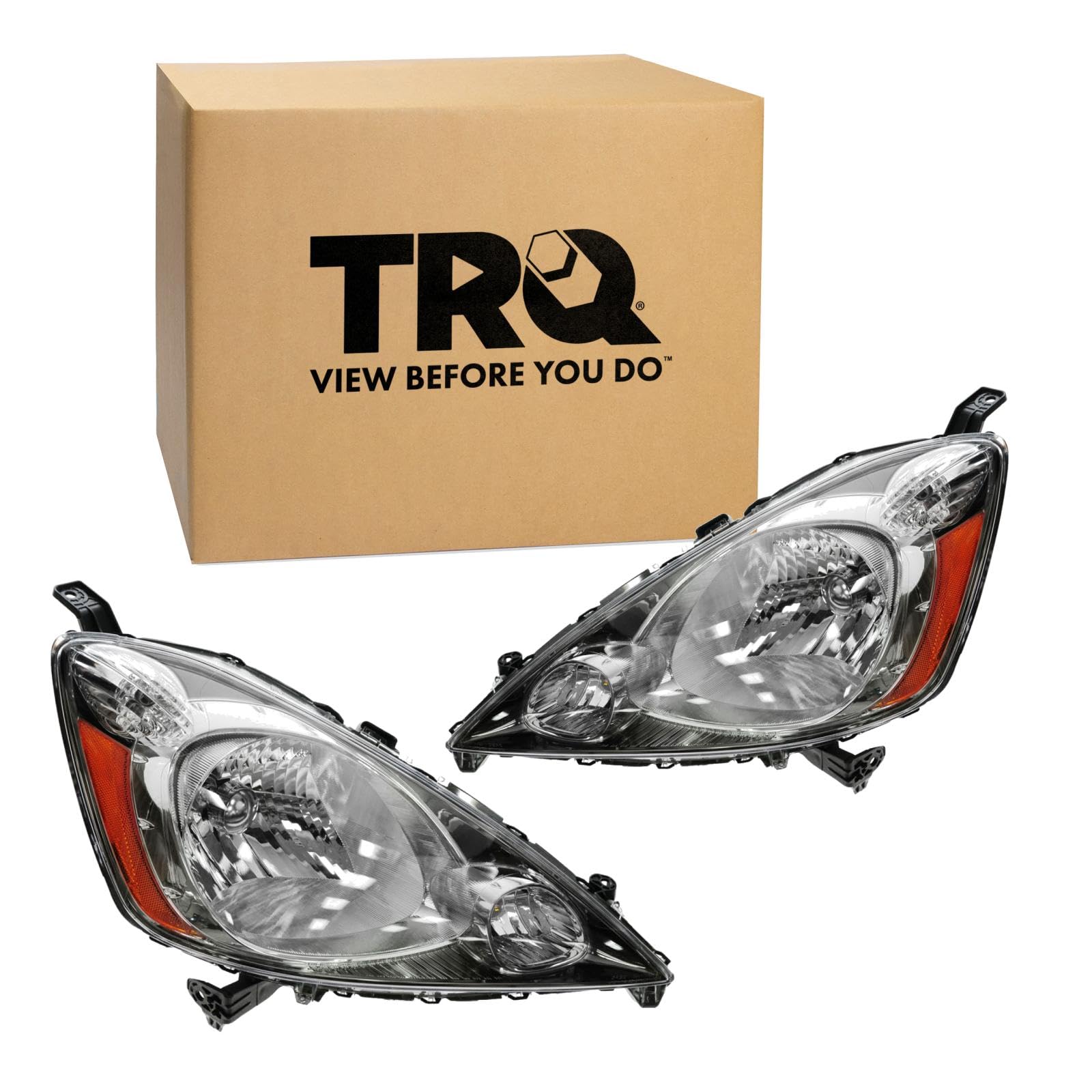 TRQ 2 Piece Headlight Assembly Set Driver &amp; Passenger Side Compatible with 2009-2011 Honda Fit Sport HO2502137 HO2503137