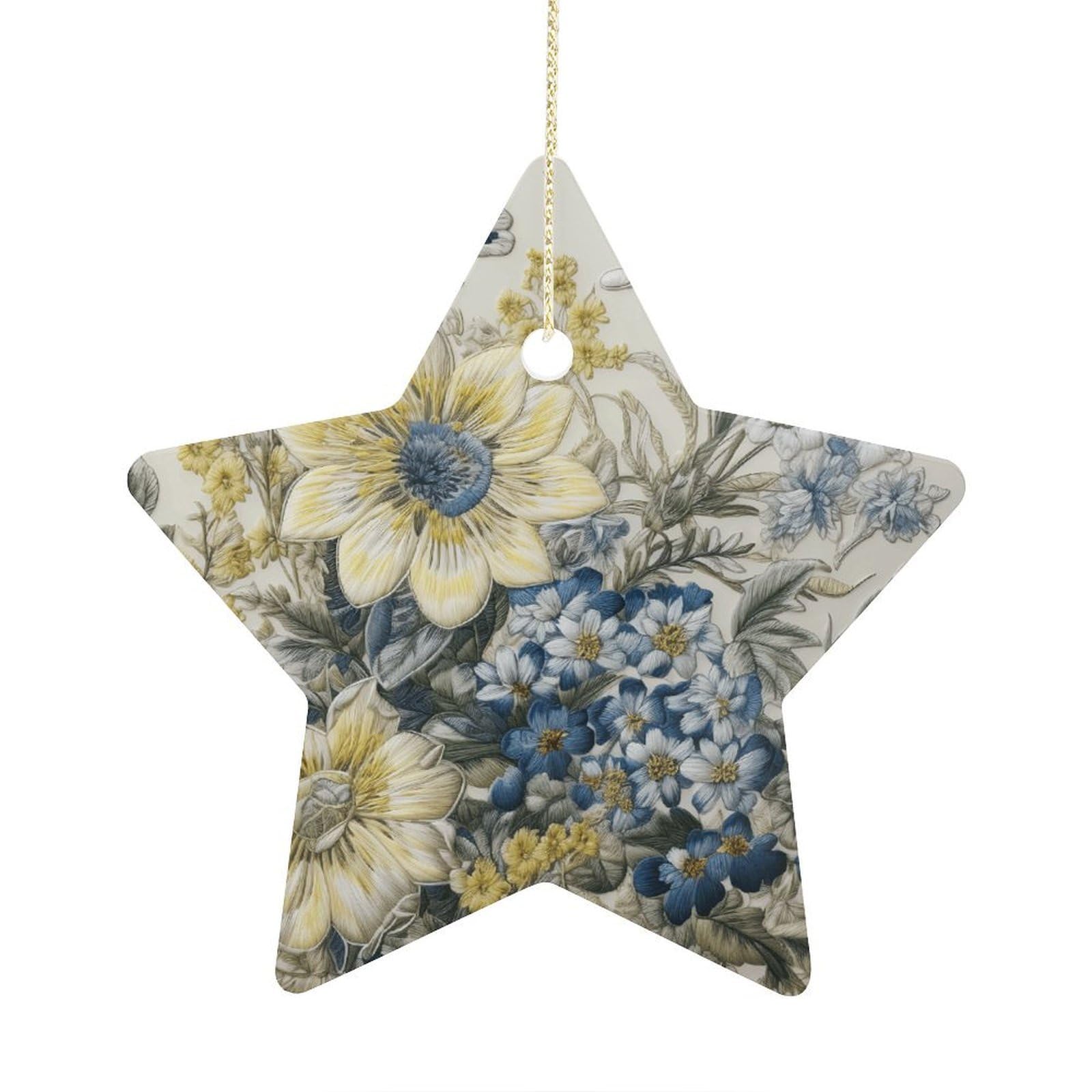 Fodpand Women's Style Embroidery Flowers Ornament With String, Keepsake Hanging Decorations,Ceramic Ornaments For Men Indoor Home Holiday Party Gifts