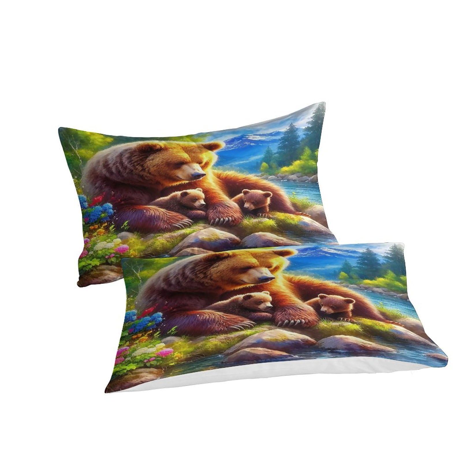 Housse de couette ours brun 3D en microfibre 200x200 cm avec taies
