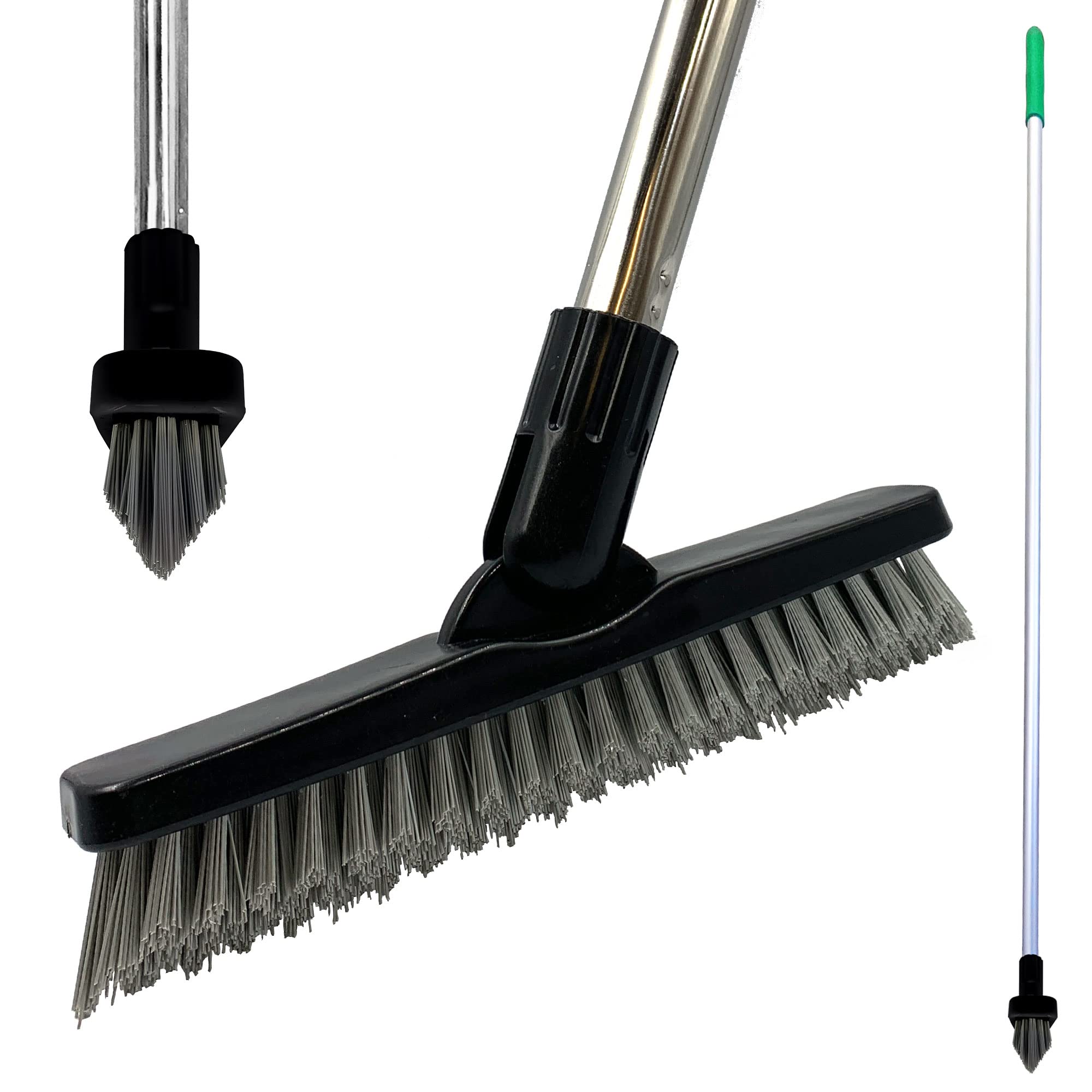 Tdbs The Dustpan And Brush Store Green Colour-Coded Grout Cleaning Brush, Angled Floor Grout Cleaner With Stiff Bristles, Swivel Head Floor Scrubbing Brush With Long Handle For Tiles, Bathroom, Kitchen, & Hard-To-Reach Corners (Green)