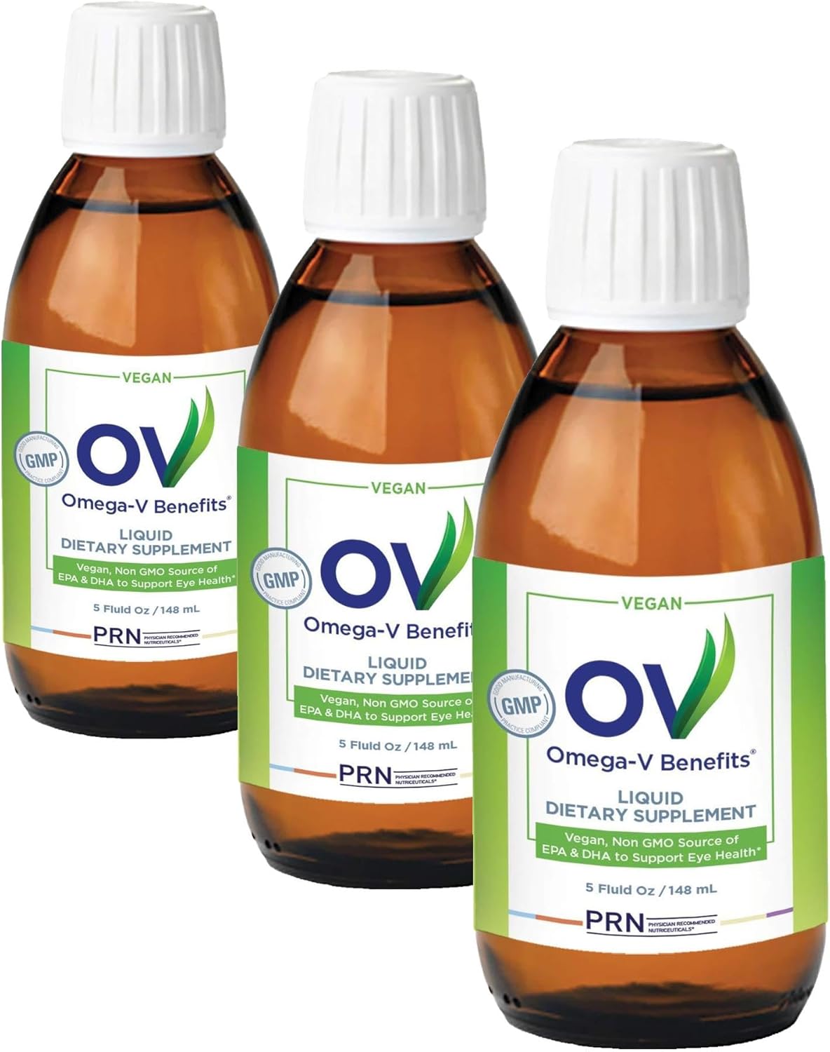 Omega-V Benefits Liquid Omega 3 Supplement - 5 oz, 30-Day Supply - Vegan Supplement with 1000mg EPA & DHA for Eye Health