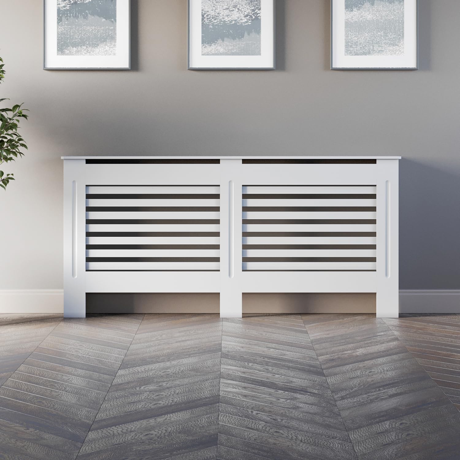 DuraTherm® Radiator Cover White Painted Modern Horizontal Slat Shelves MDF Cabinet Shelf for Radiators, Living Rooms, Bedrooms, Extra Large (W: 172cm / H: 81.5cm / D: 19cm) — image 1