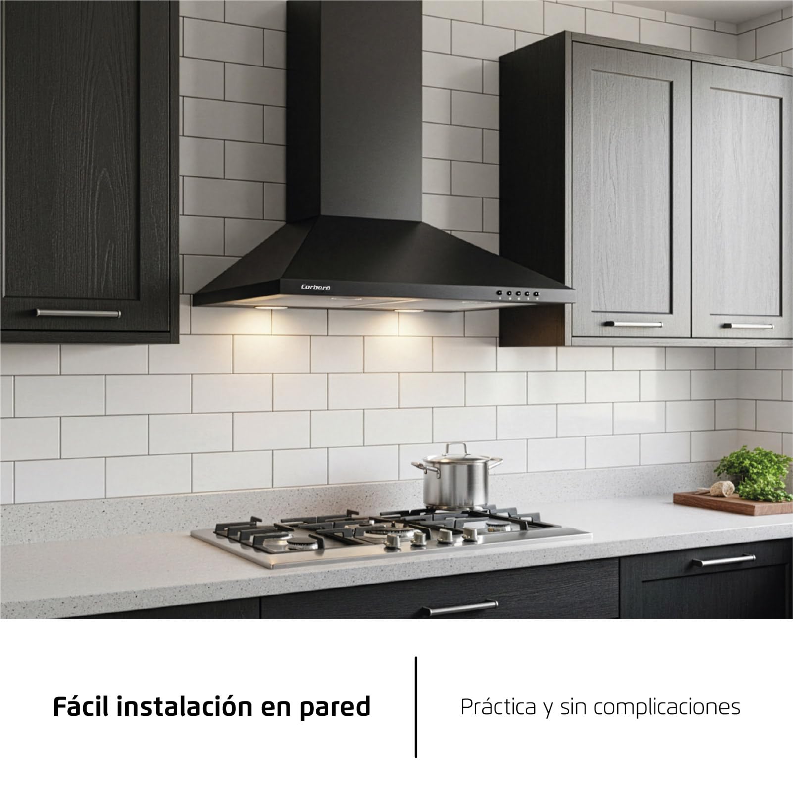 Corberó - Campana Extractora Pirámide 60 cm | TEIDE636N |375.4 m3/h | 57db | 36.5 W | 3 Velocidades | Control por Pulsador |2 Filtros de Aluminio + Filtro de Carbon | Negro — view 6
